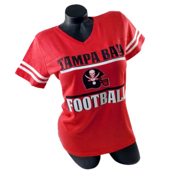 Tampa Bay Football Vintage V Neck Tee with Crystals & Shiny Lettering. - Picture 2 of 6